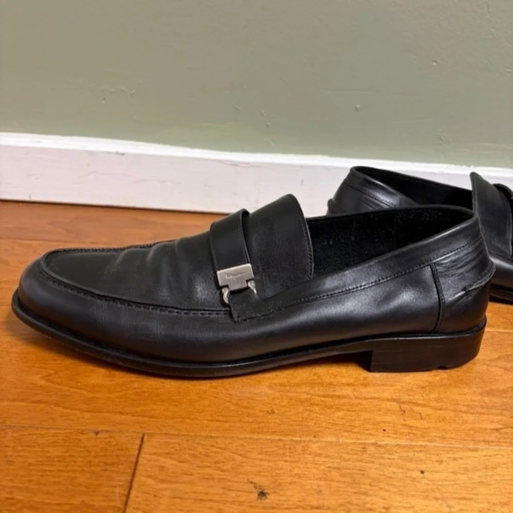 Salvatore Ferragamo Lion Mens Dress Shoes Sz 10ee Black Leather Special Occasion